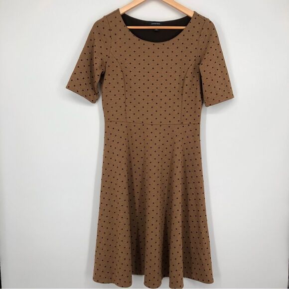 Lands’ End Herringbone Polka Dot Dress Brown Womens Size Small - Picture 2 of 10